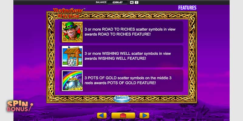rainbow riches features